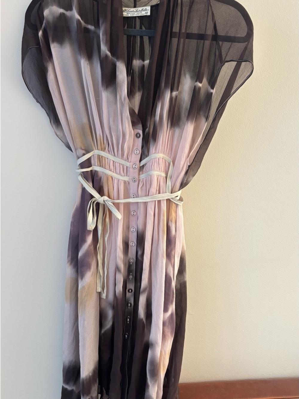 All Saints Tie-Dye Sheer Boho Tunic Top in Brown and Cream silk